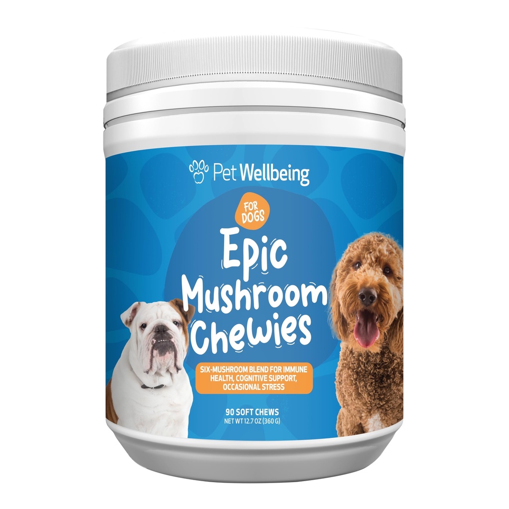 Pet Wellbeing Epic Mushroom Chewies for Dogs - Immune Support, Cognitive Health, Adaptogenic Stress Support with Reishi, Chaga, Lion's Mane Functional Mushrooms - Veterinarian-Formulated 90 Soft Chews