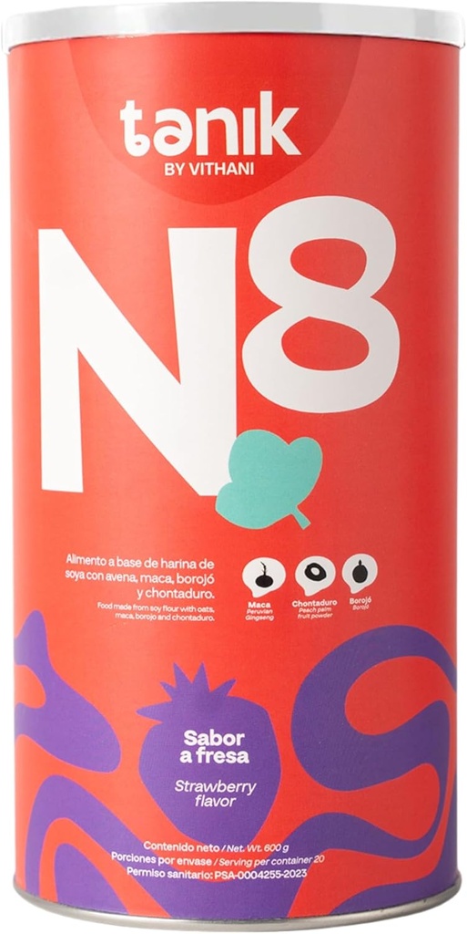 Vithani N8 - Multivitamin Powder with Maca, Borojo, Peach-Palm Fruit, Zinc, Calcium, Omega 3, Omega 6 & Vitamins, Strawberry Flavor, 20 Servings, Energy Support if You Feel Tired