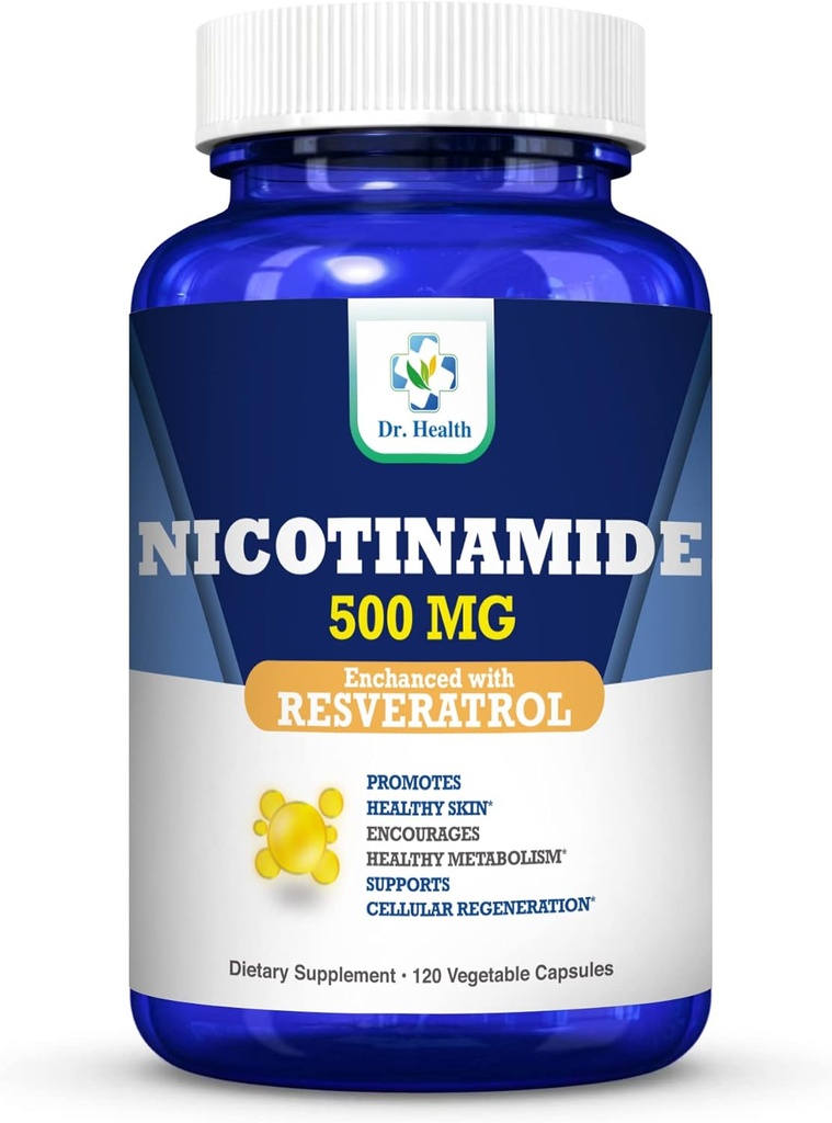 Nicotinamide 500mg Enhanced w. Resveratrol 100mg 120 Veggie Capsules Up to 4 Months Supply Vitamin B3 w. Antioxidant All Natural Dietary Supplement Support Cellular Health Energy & Aging Gracefully