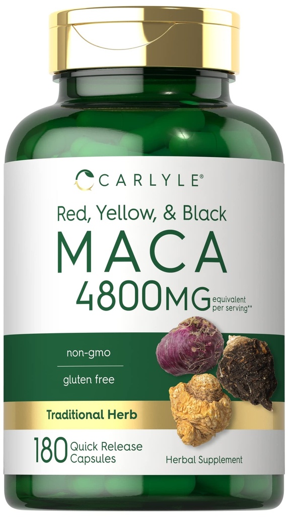 Carlyle Maca Root Capsules for Women & Men | 180 Count | High Potency Extract | Non-GMO & Gluten Free Supplement