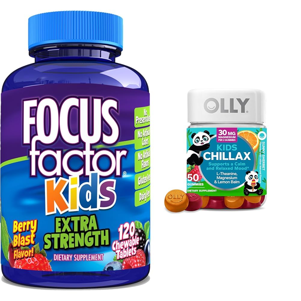 Focus Factor Kids Extra Strength Daily Chewable Brain Health Support + OLLY Kids Chillax Calm Chews, 50 Count