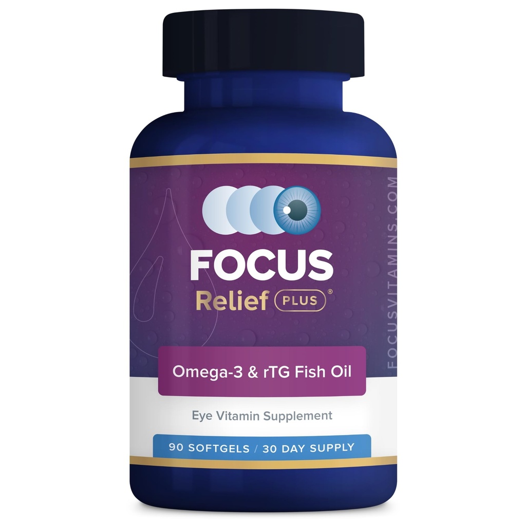 Focus Relief Plus Formula for Dry Eyes (90 ct. 30 Day Supply) Omega 3 Supplemen for Dry Eyes - Dry Eye Relief Supplement -Omega 3 Fish Oil for Dry Eyes