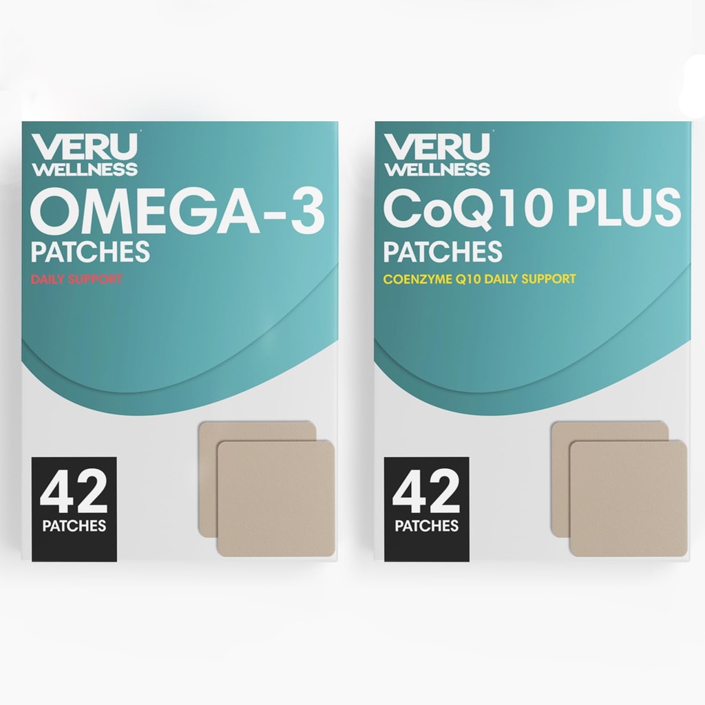 Veru Wellness Cardiovascular & Brain Strength Duo Lifestyle Patches Omega3 Coenzyme Q10 - Self Adhesive Time Release Topical Patch, 8-10 Hours (42 Day Supply)