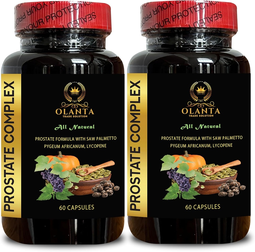 Prostate Complex All Natural - Reduce Bathroom Trips with Saw Palmetto Supplement, Support Prostate Function, Pumpkin Seed Extract Prostate - 2 Bottles 120 Capsules
