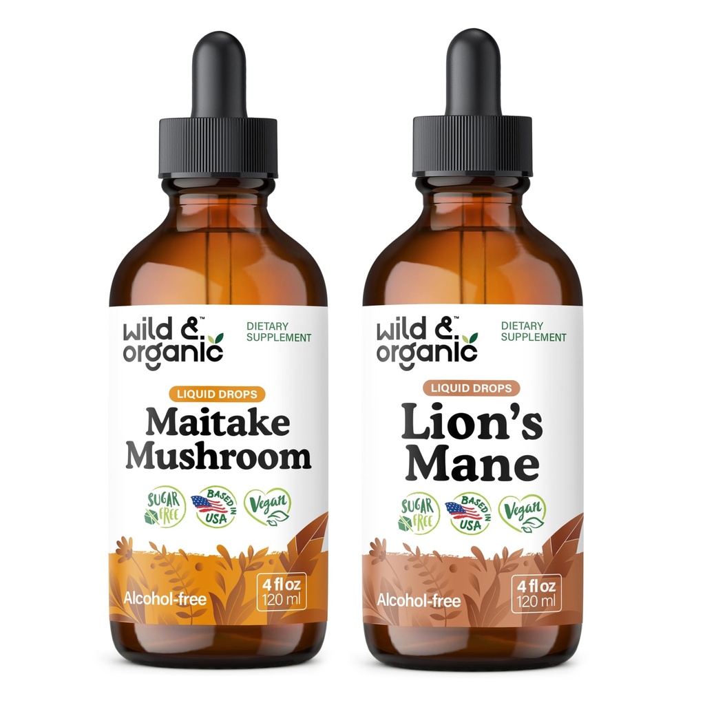 Wild & Organic Maitake Mushroom Tincture 4 fl oz & Lion's Mane Tincture 4 fl oz