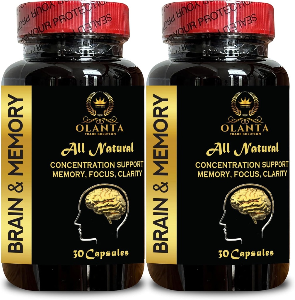 Brain Memory Support - Brain Health Supplements for Adults, Mental Clarity & Cognitive Enhancement, All Natural Brain Supplement for Memory and Focus - 2 Bottles 60 Capsules