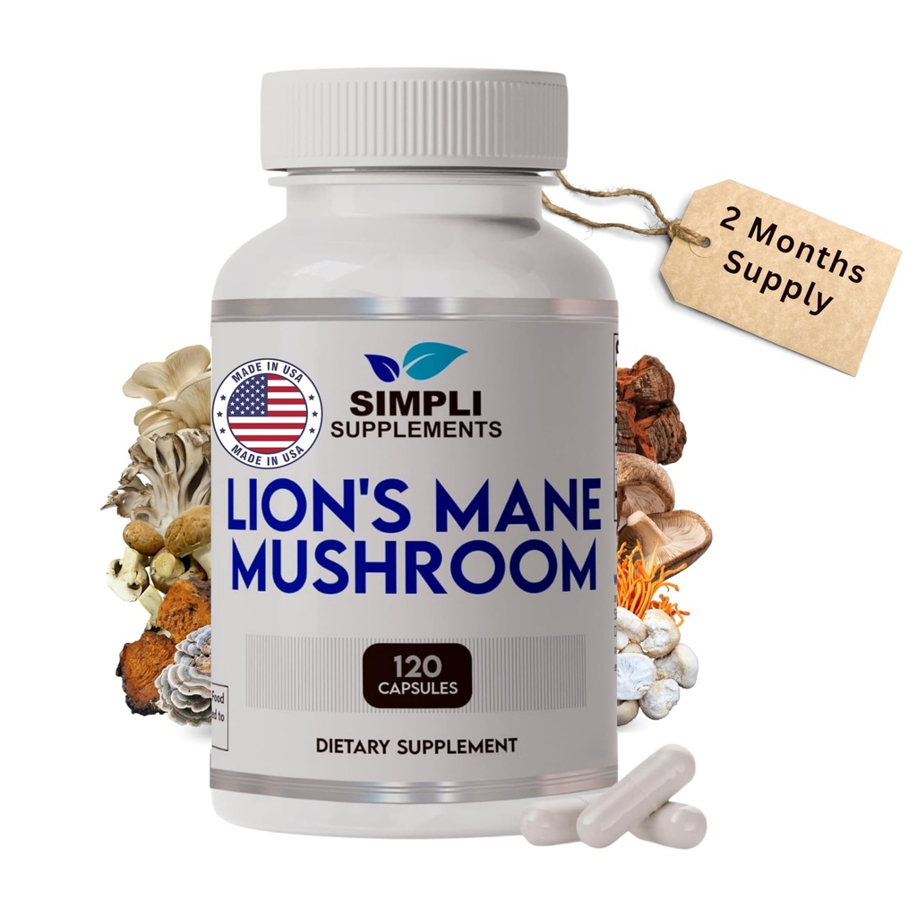 Lion's Mane Mushroom Capsules | Organic Real Mushrooms Lions Mane Powder Supplement for Cognitive Function & Immune Support | Brain and Memory Booster | Vegan | 120 Capsules (2 Month Supply)