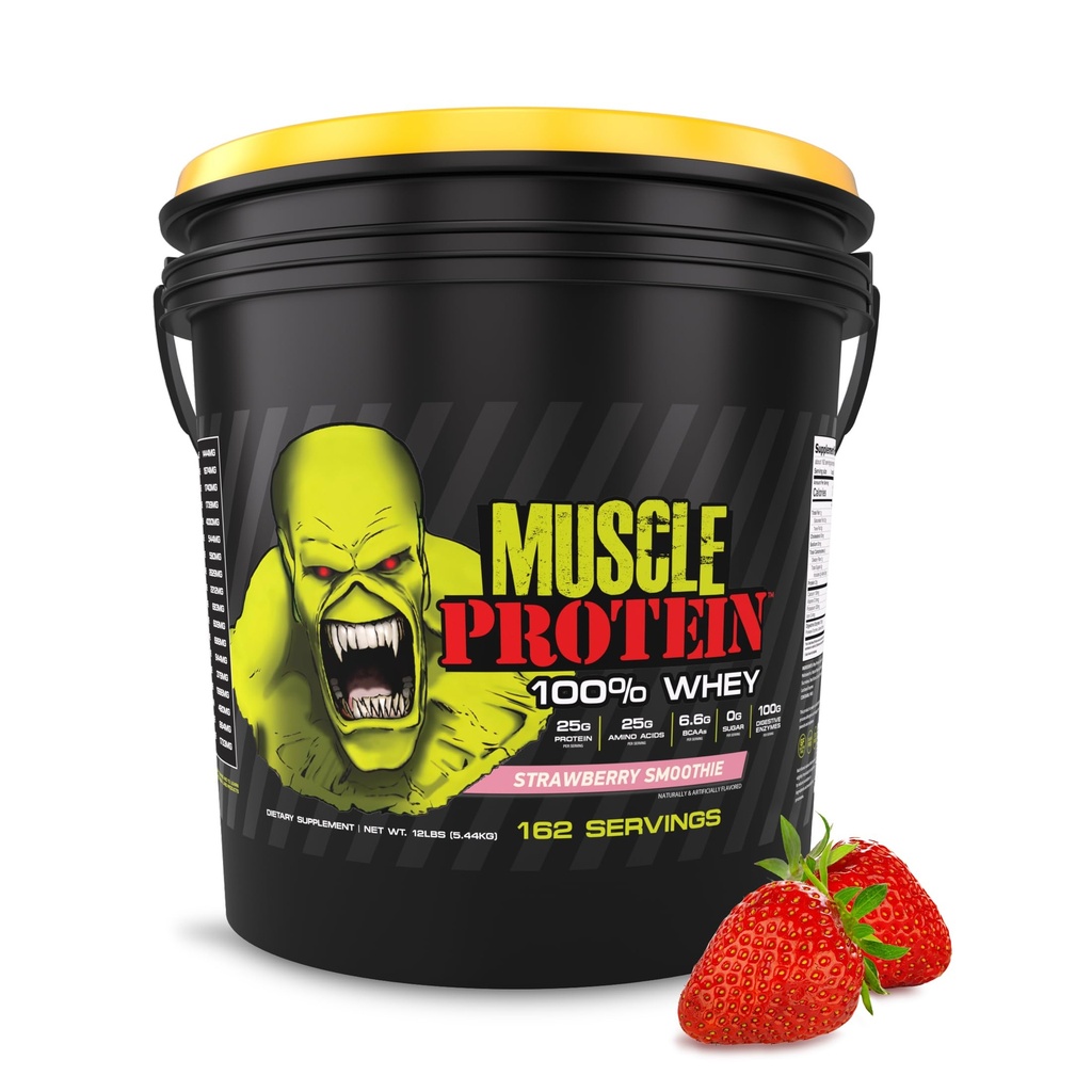 COLOSSAL LABS Muscle Protein Whey Powder [12 lbs/Pack of 1]– Cold Filtered, 25g Pure Protein, 6.6g BCAAs (Packaging May Vary) (12LB, Strawberry)