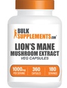 BulkSupplements.com Lion's Mane Mushroom Extract Capsules - Mushroom Supplement, Brain Supplement for Memory and Focus Support - Vegan, 2 Capsules per Serving (1000mg), 360 Capsules (Pack of 1)