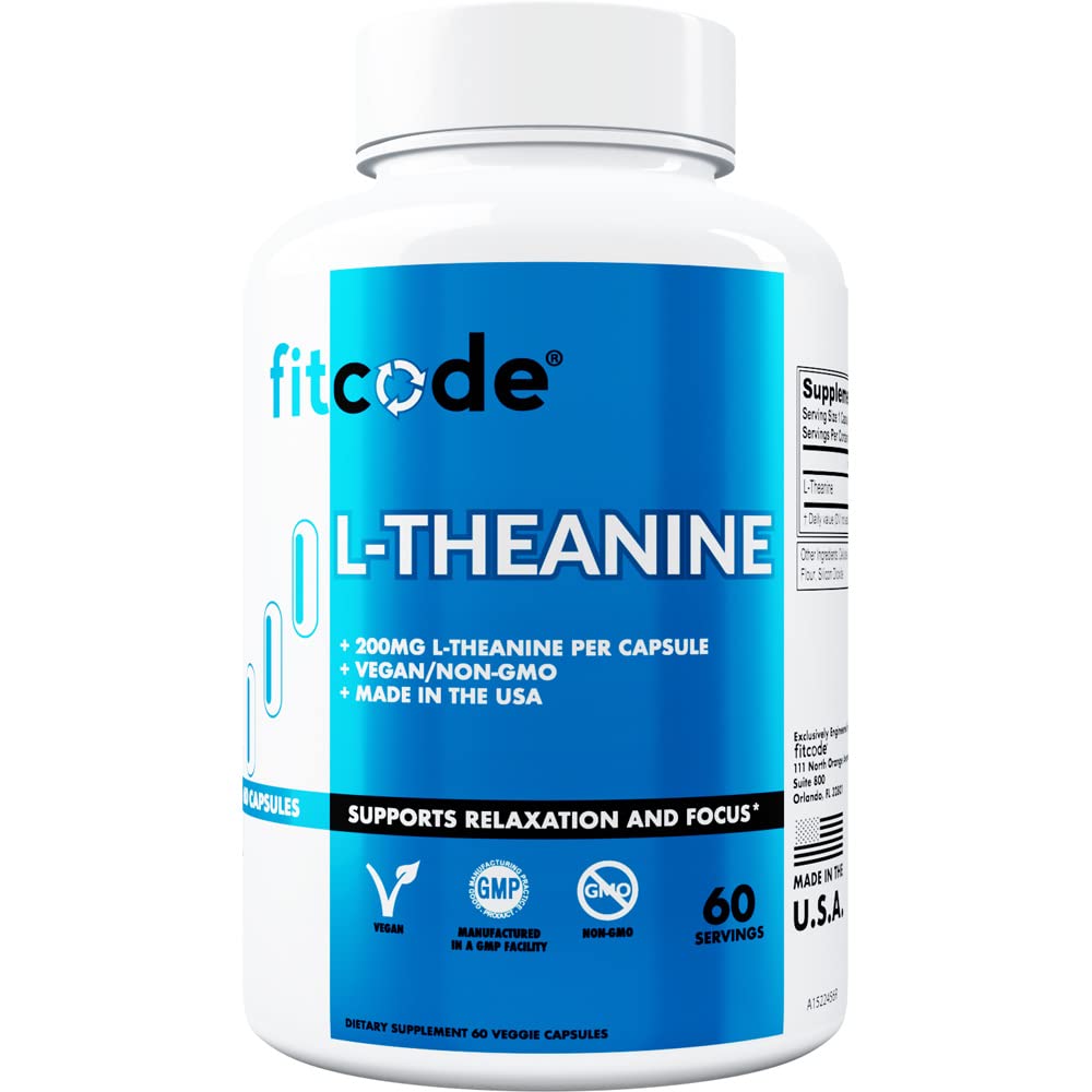 fitcode L Theanine 200mg Capsules for Focus and Relaxation L-theanine 200mg Nootropic Supplement for Attention Energy and Focus - Daytime Mood Support and Nootropic Focus Supplement
