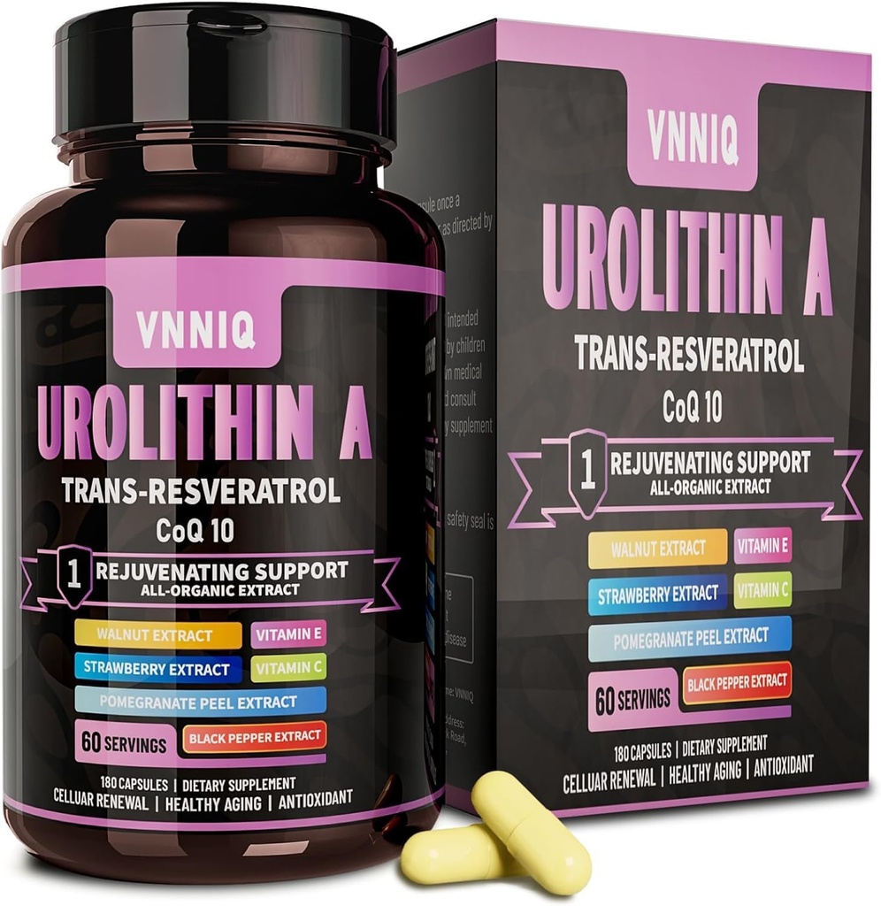 9-in-1 Anti-Aging Supplement with Urolithin A (1200mg) Trans-Resveratrol and CoQ10: Health Revitalizer