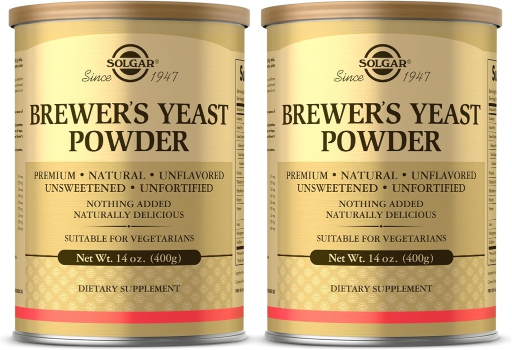 Solgar Brewer's Yeast Powder - 14 oz, Pack of 2 - Natural, Unflavored & Unsweetened - Suitable for Vegetarians - 26 Servings