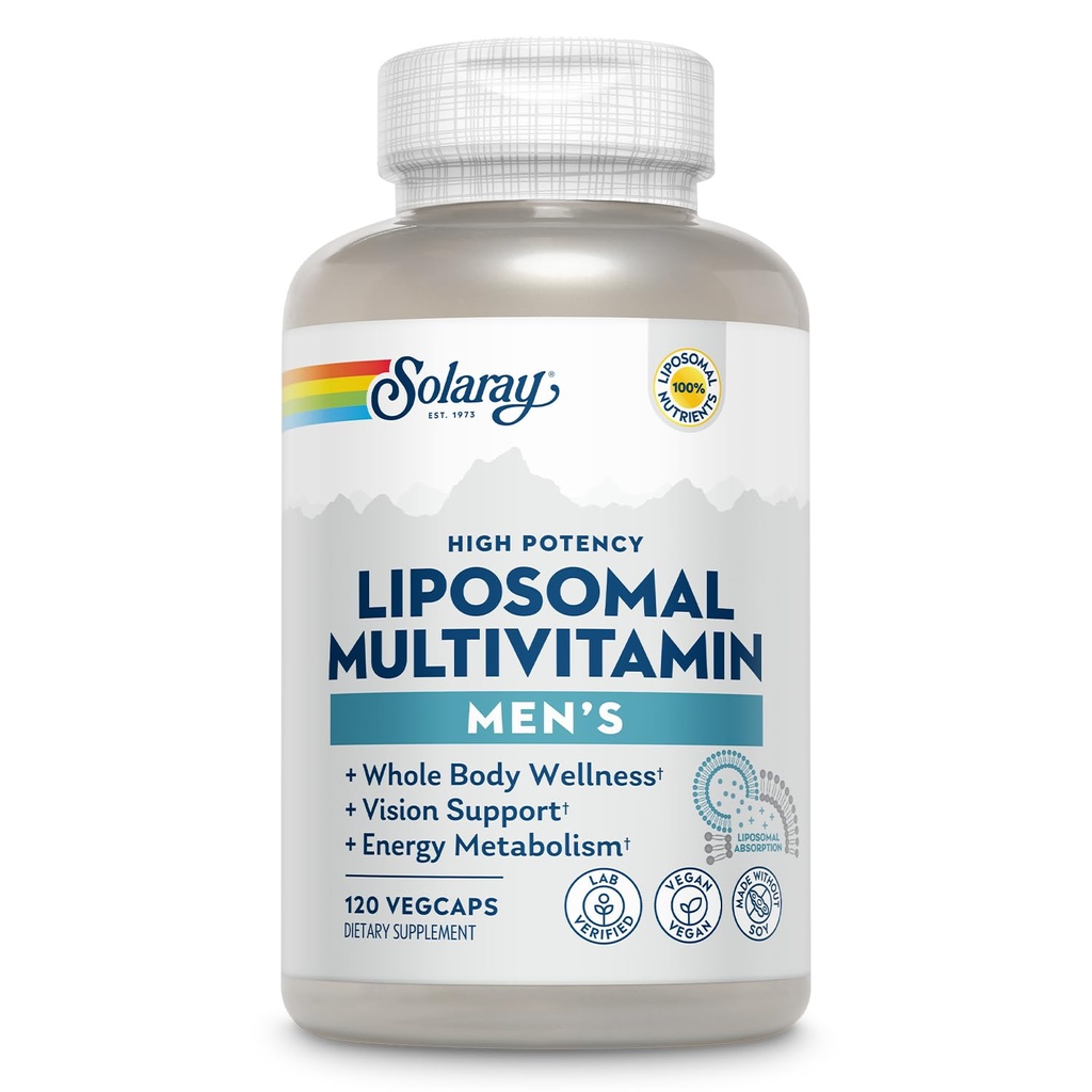 SOLARAY Liposomal Multivitamin for Men, Enhanced Absorption Immune, Energy & Bone Support Supplement, Mens Daily Multi Vitamin, BCAAs, Vitamin D3, C, B12, Zinc, Vegan, Soy Free, 60 Serv, 120 VegCaps