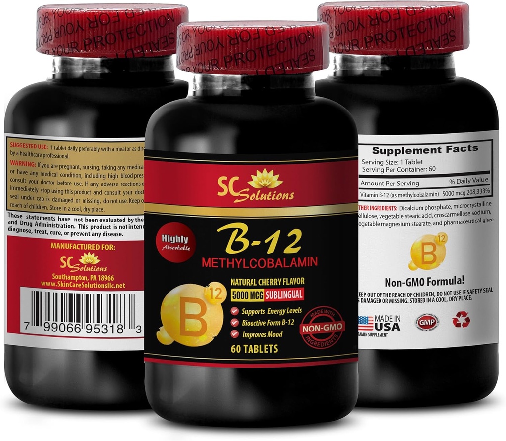 methylcobalamin folic acid - METHYLCOBALAMIN VITAMIN B-12 5000 - energy supplements for men over 50, energy supplements for teens, endurance & stamina, immune booster, vitamin b 12 - 1 Bottle 60 Tab