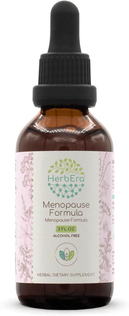 HerbEra Menopause Formula B60 Alcohol-Free Extract Tincture, Concentrated Liquid Drops Natural Vitex Berry, Licorice Root, Motherwort, Dong Quai Root, Burdock Root, Black Cohosh Root. 2 Fl Oz