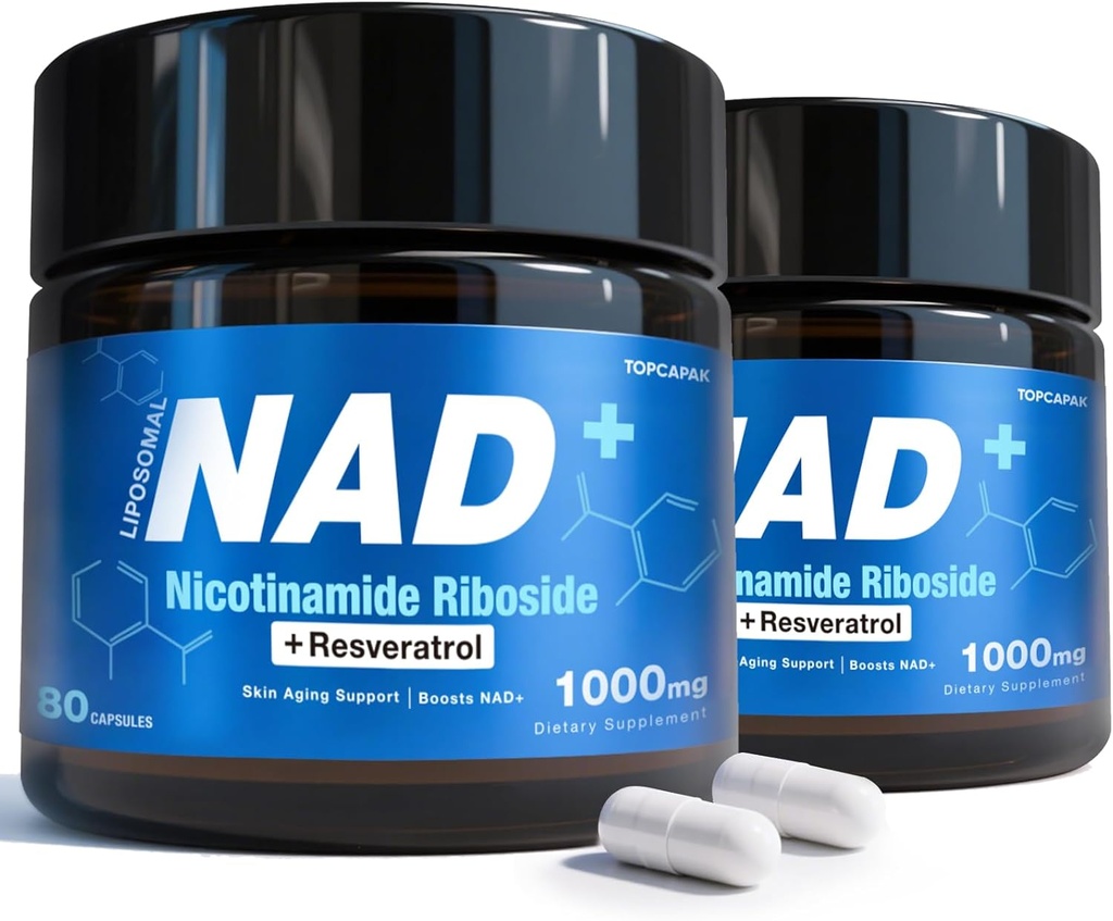 NAD Supplement - NAD Nicotinamide Riboside Resveratrol, Liposomal NAD+ Supplement 1000mg for for Women & Men - Healthy Aging, Brain and Cellular Energy, Non-GMO, Gluten-Free 160 Capsules
