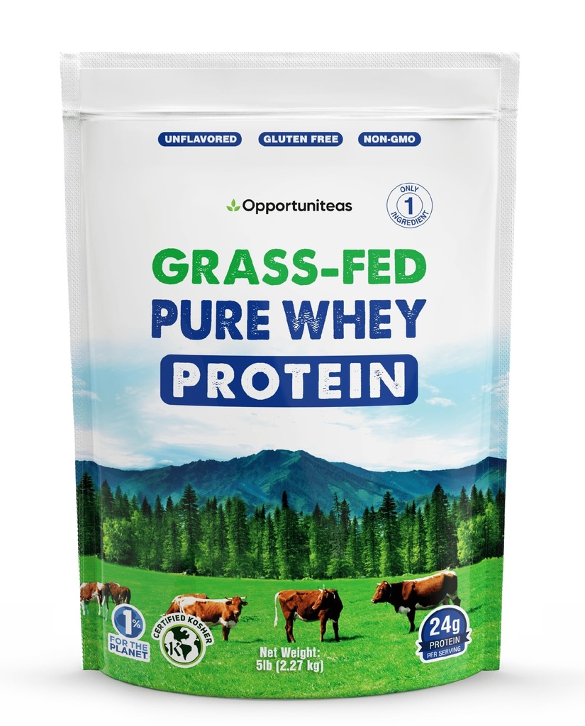 Grass Fed Whey Protein Powder Concentrate - 1 Ingredient - Pure Protein Supplement for Drink, Smoothie, Shake, Cooking & Baking - Non GMO, Hormone Free & Gluten Free - 5 Pounds