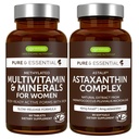 Multivitamin & Minerals for Women + Astaxanthin Complex Vegan Bundle, Sustained Release Advanced Multivitamin with Iron + Natural 4 mg H. Pluvialis Astaxanthin, by Igennus