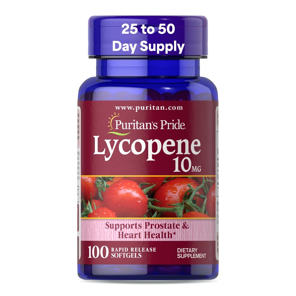Puritan's Pride Premium Lycopene 10mg, Dietary Supplement for Prostate, Antioxidant, Heart Health, and Overall Health Support, 100 Rapid Release Softgels