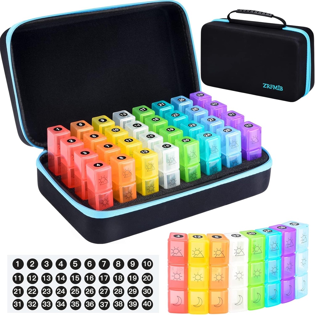 ZRFMIB Monthly Pill Organizer 3X a Day, 30 Day Travel Pill Box Organizer with 32 Daily Compartments, Month Pill Box Organizer for Fish Oil, Vitamins, Supplements and Medications