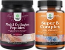 Bundle of Multi Collagen Protein Powder for Women and Men - Hair Skin and Nails Vitamins and Vitamin B Complex Adult Multivitamin for Immune Support Mood Boost and Memory Supplement for Brain Support