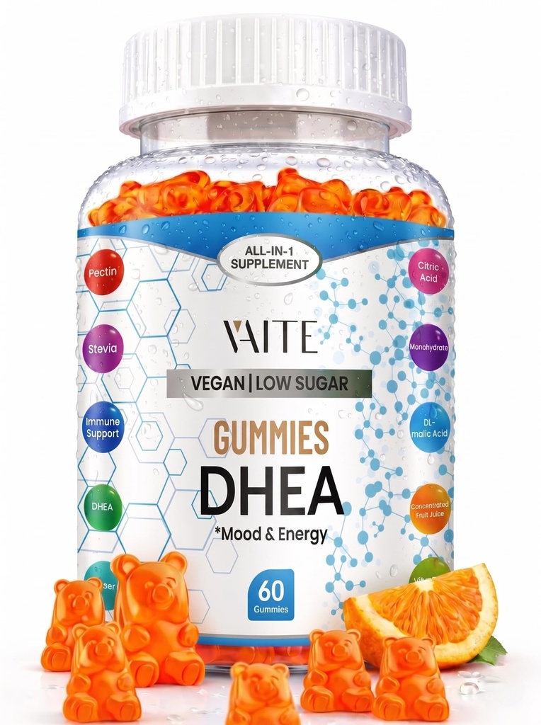 VAITE DHEA 50mg Gummies for Men and Women – Hormone Balance, Energy & Mood Support – Immune System Booster – Vegan, Gluten-Free, Non-GMO – Perimenopause & Menopause Supplement 60 Chews