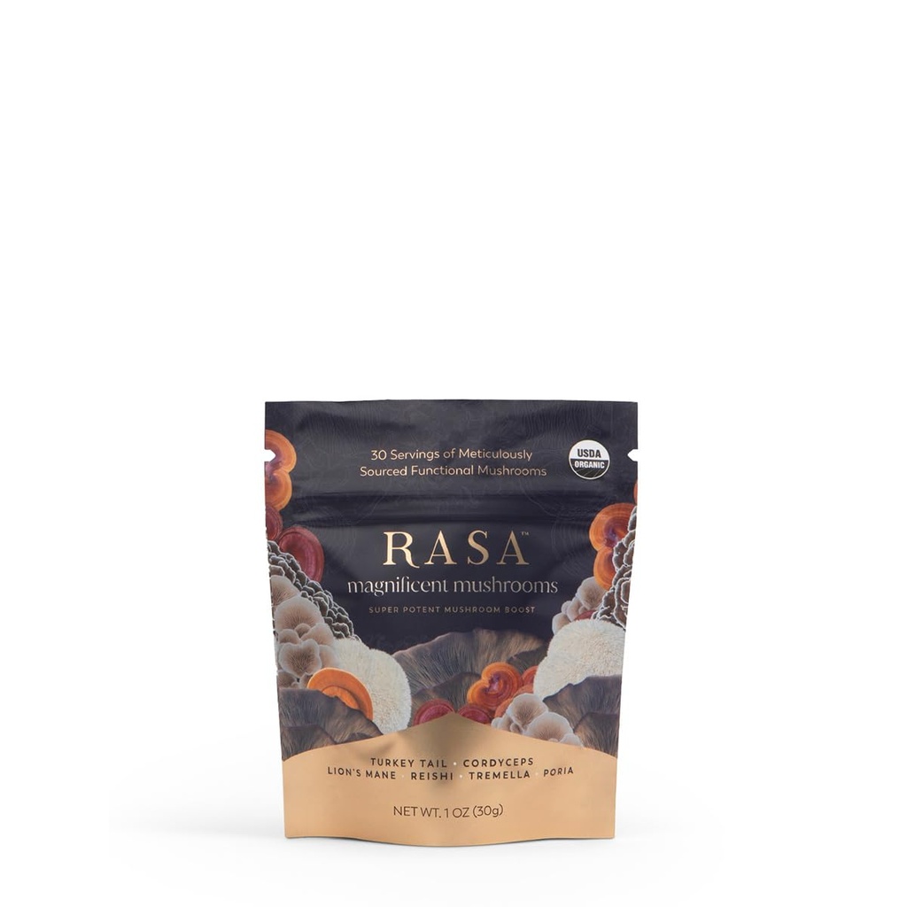 Rasa Magnificent Mushrooms – Organic Mushroom Extract Blend Powder – Mix-in for Coffee, Smoothies & Recipes – Vegan – 1 oz