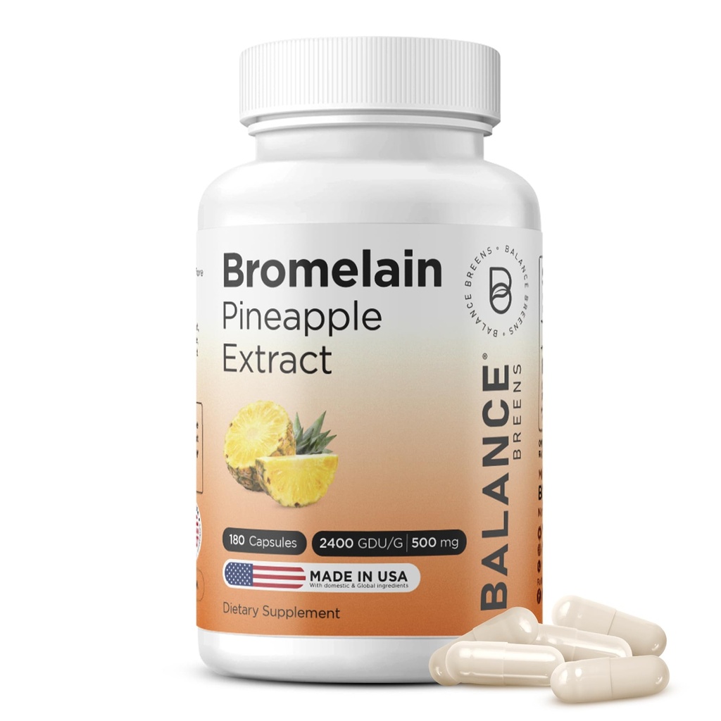 Balancebreens Bromelain 500mg Veggie Capsules – 2400 GDU Pineapple Extract Supplement for Joint Support, Natural Swelling Support, and Healthy Digestion – 180 Capsules Made in USA