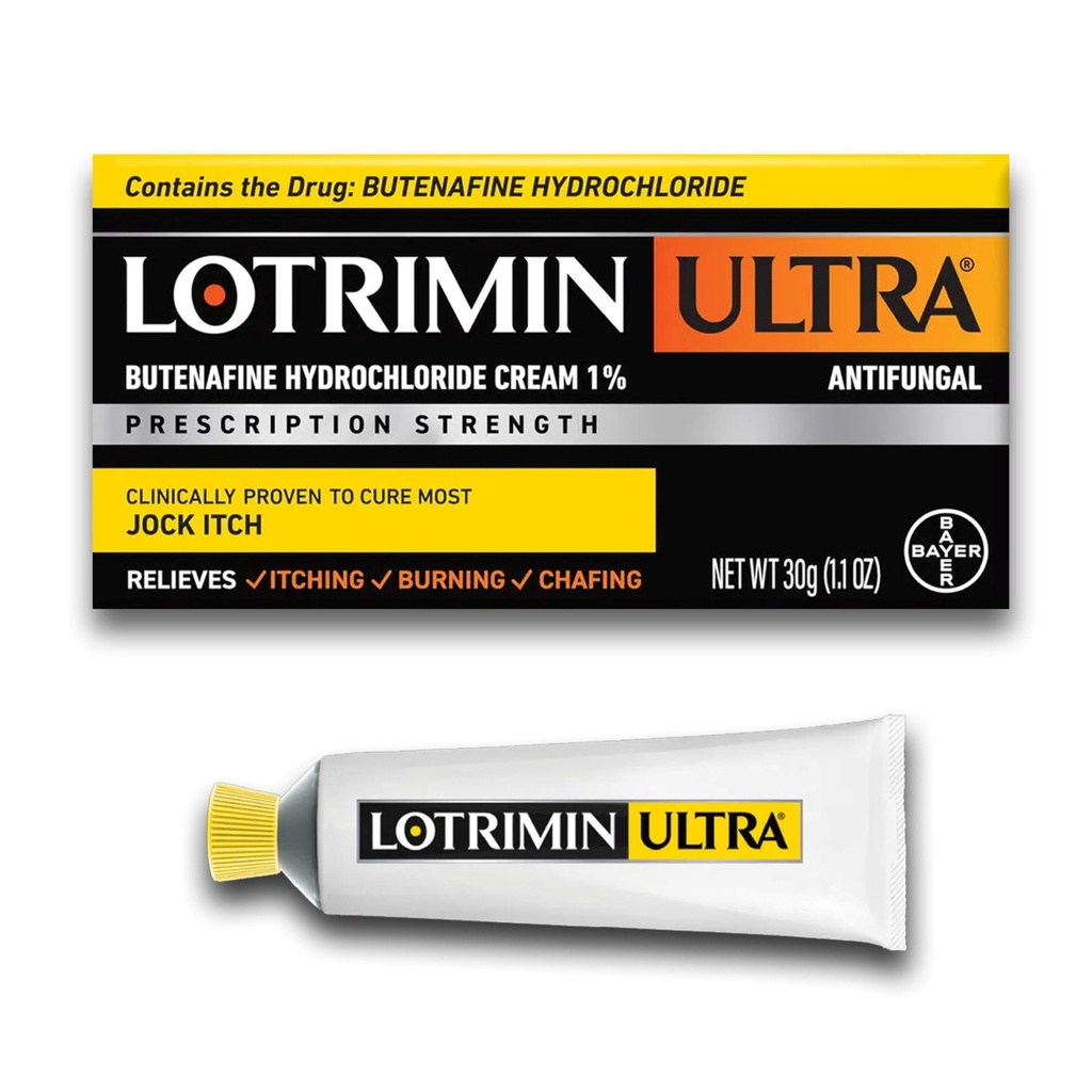 Lotrimin Ultra Antifungal Jock Itch Cream with Butenaﬁne Hydrochloride, Jock Itch Treatment for Men, Women, and Kids Over The Age of 12, 1.1 oz Tube