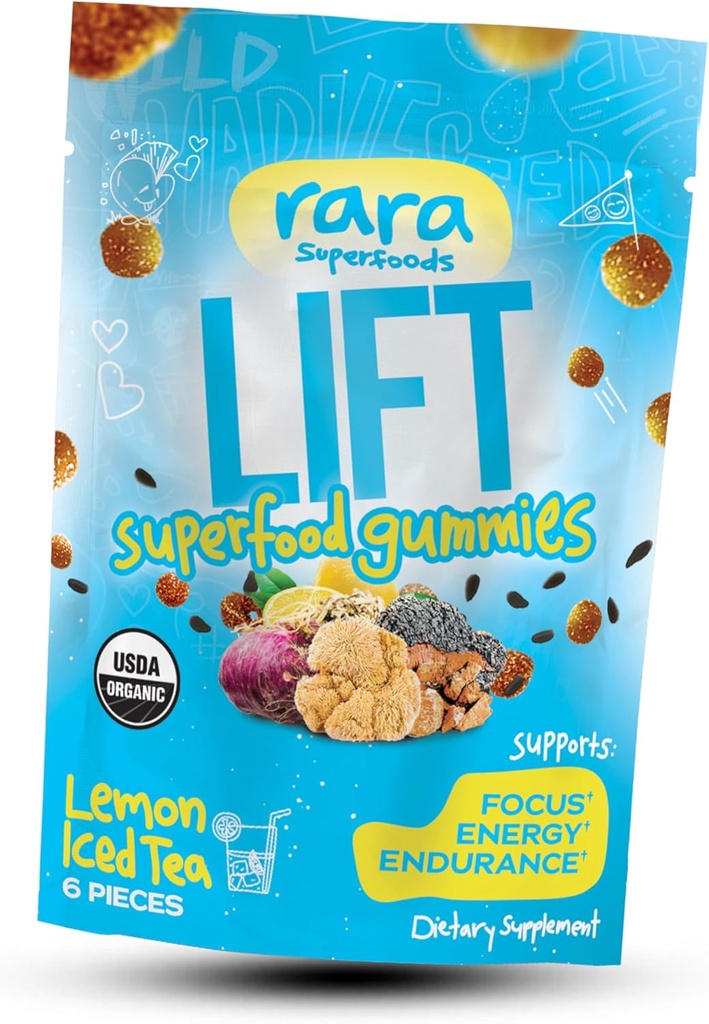 LIFT Focus USDA Organic Certified Gummies – Natural Brain Support Supplement, Vegan & Gluten-Free, Infused with Yerba Mate, Lion’s Mane, Wild Purple Maca & Chaga (6 Gummies per Bag, LIFT)