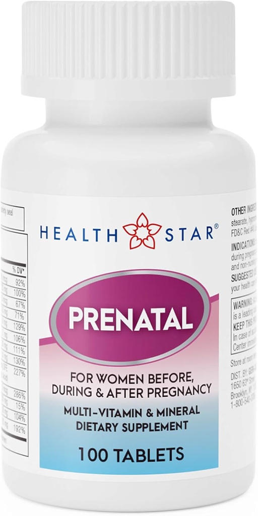 Health Star Prenatal Vitamins for Women Before, During & After Pregnancy Prenatal-Postnatal Multivitamins with Folic Acid & Minerals for Pregnancy Support| Daily Pregnancy Supplement, 100 Tablets