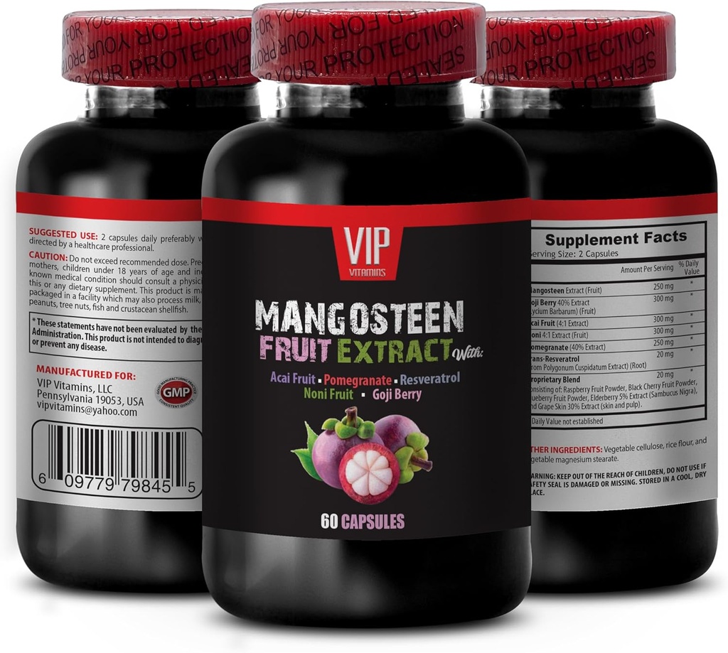 brain and memory power boost - MANGOSTEEN FRUIT EXTRACT WITH ACAI FRUIT, POMEGRANATE, RESVERATROL, NONI FRUIT, GOJI BERRY, Mangosteen supplements, antioxidants supplements for women, 1 Bottle 60 Caps