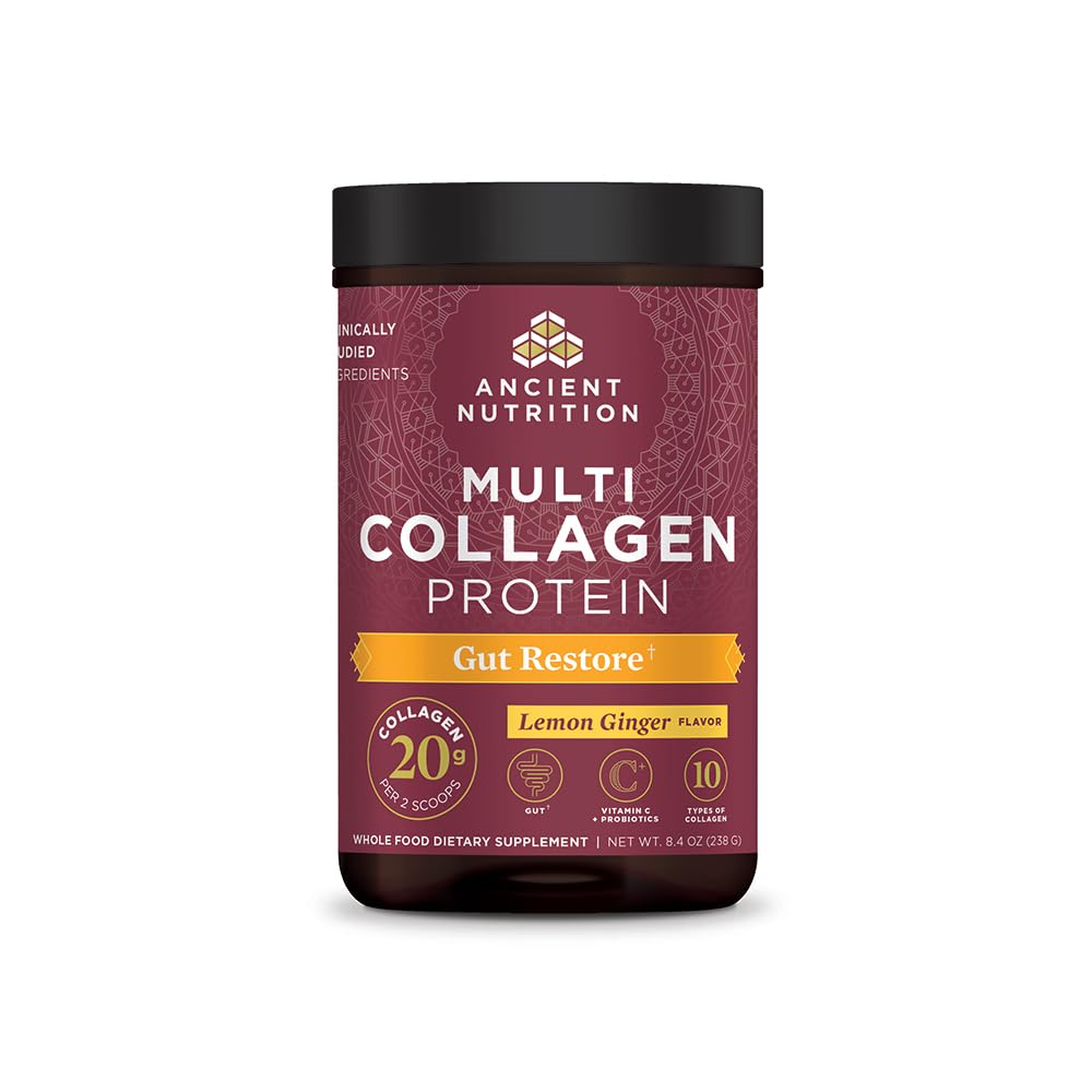 Ancient Nutrition Collagen Powder Protein, Multi Collagen Protein, Hydrolyzed Collagen Peptides Supports Skin and Nails, Joint Supplement (Gut Restore, 20 Servings)
