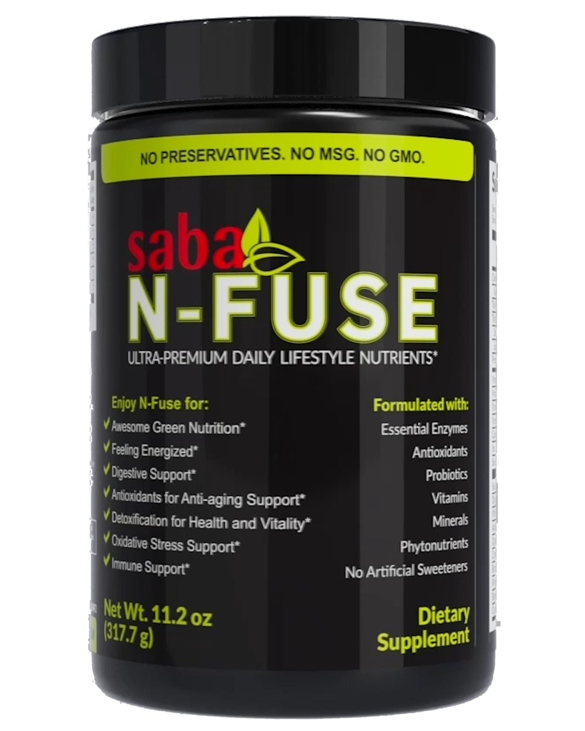 Saba N-Fuse™ Super Greens Powder – 50+ Superfoods, Probiotics, Digestive Enzymes & Adaptogens for Gut Health, Energy, Immunity & Detox Support – Daily Greens Drink, 30 Servings