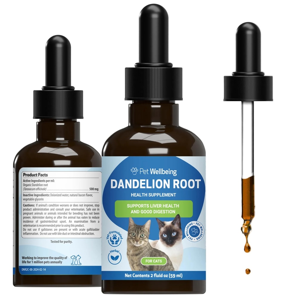 Pet Wellbeing Dandelion Root for Cats - Liver & Heart Health, Digestive Function, Blood Sugar Support, Certified Organic - Veterinarian-Formulated Herbal Supplement 2 oz (59 ml)