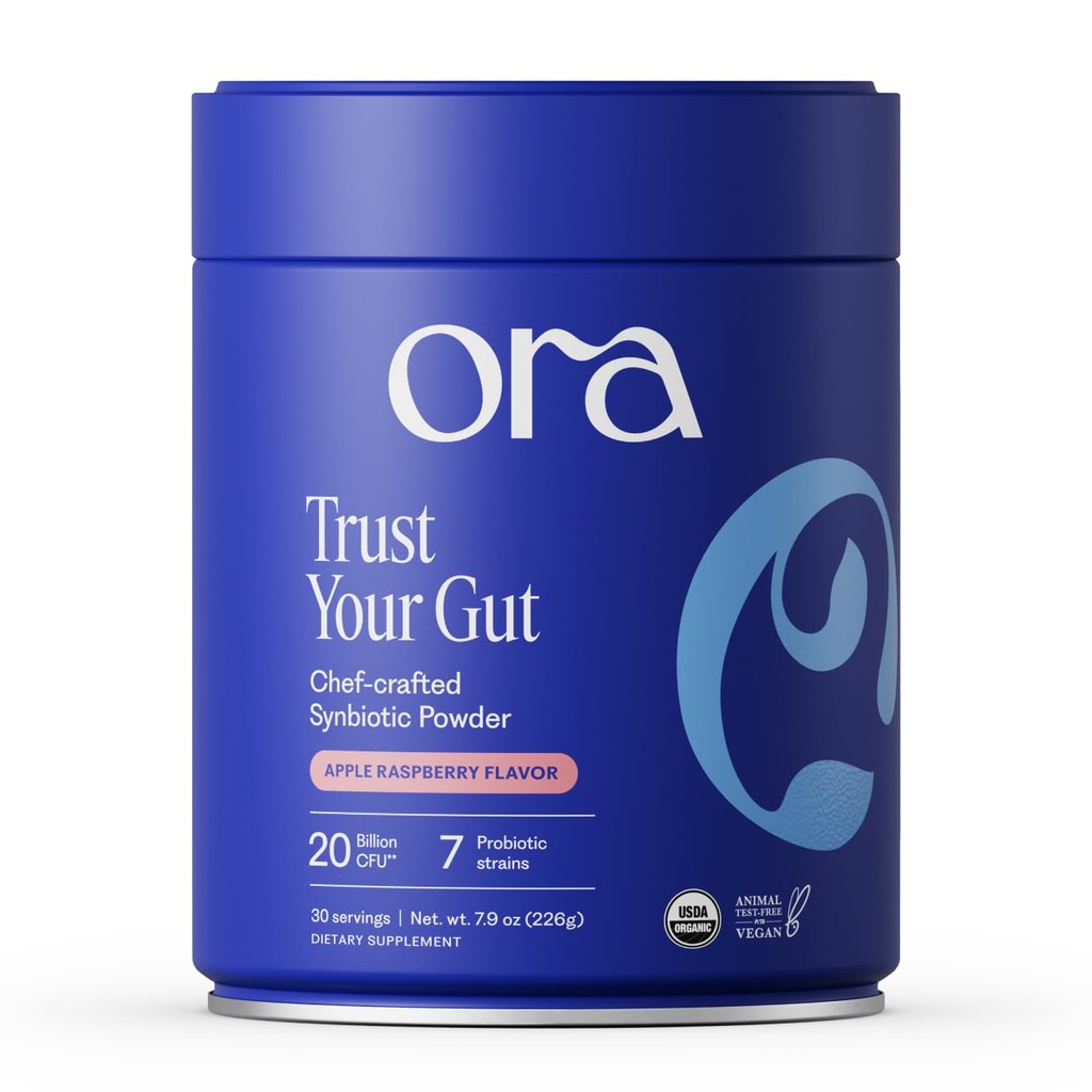 Ora Organic Prebiotic and Probiotic Powder Supplement - 20 Billion Probiotics, 7 Strains for Best Prebiotic Powder, Non-GMO, Probiotics for Women, Men & Kids - Apple Raspberry Flavor, 30 Servings…
