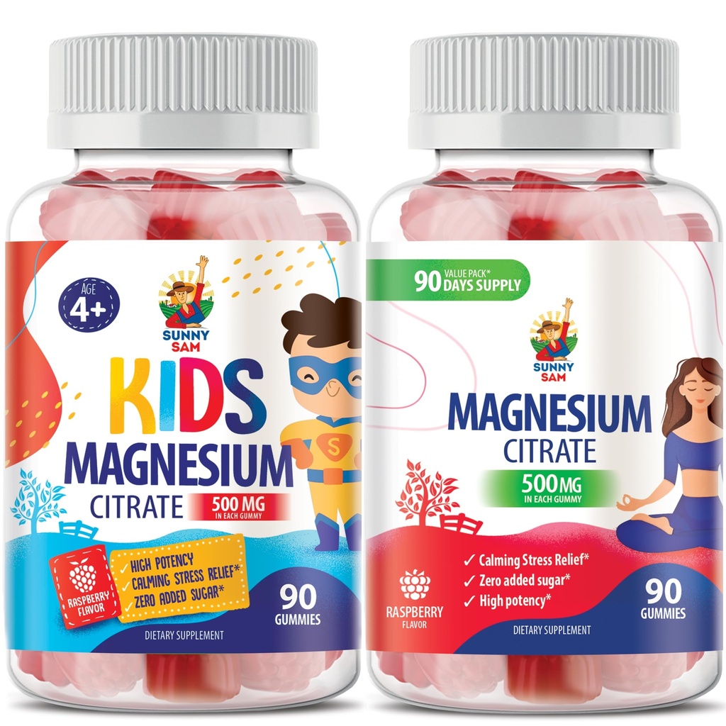 Sanny SAM Magnesium Gummies for Kids & Adults - 500mg - Calm Magnesium Chews - Magnesium Citrate Chewable Supplement for Mood & Muscle Support