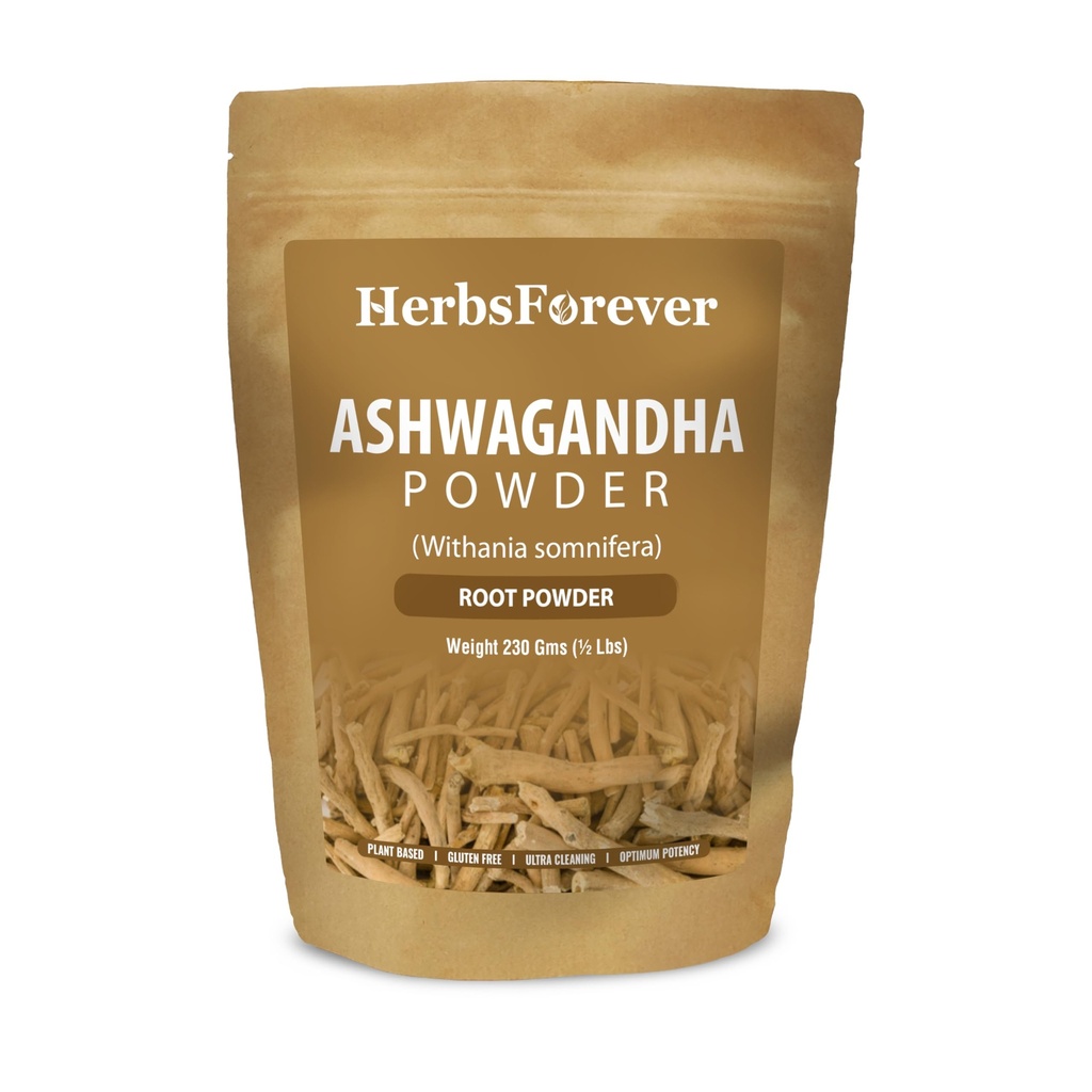 HerbsForever Ashwagandha (Withania somnifera)Root Powder- Ayurvedic Adaptogen Herb For Sleep, Anti Stress,Ideal for Smoothie, Juice & Teas| Wild Harvested, Non GMO, 2X Potency,Ultra Clean| 8oz-1/2 LBS