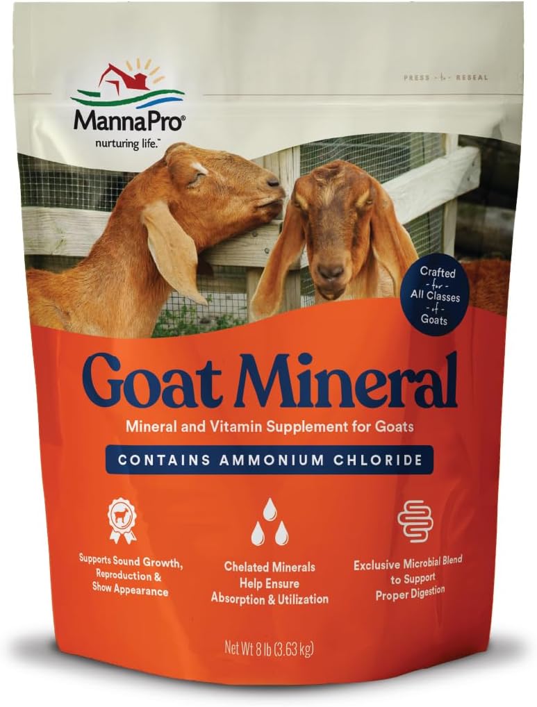 Manna Pro Goat Mineral Supplement, Essential Vitamins & Minerals for Growth & Development, Includes Ammonium Chloride & Microbial Blend for Digestive Health, 8 lbs