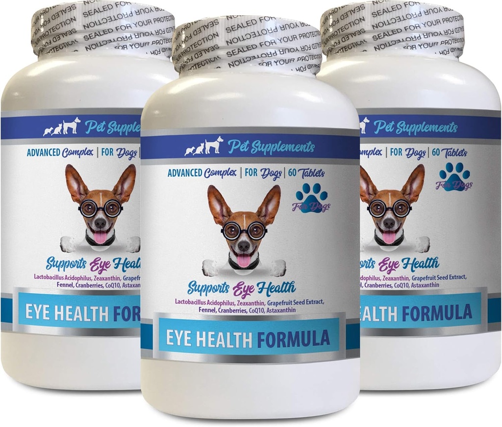 Dog Eyesight Supplement - Dogs Eye Health Formula - Advanced Eye Support Complex - VETS Recommended - astaxanthin for Dogs, Natural Eye Health Vitamins with Bilberry zeaxanthin Lutein 3 Bot 180 Tabs