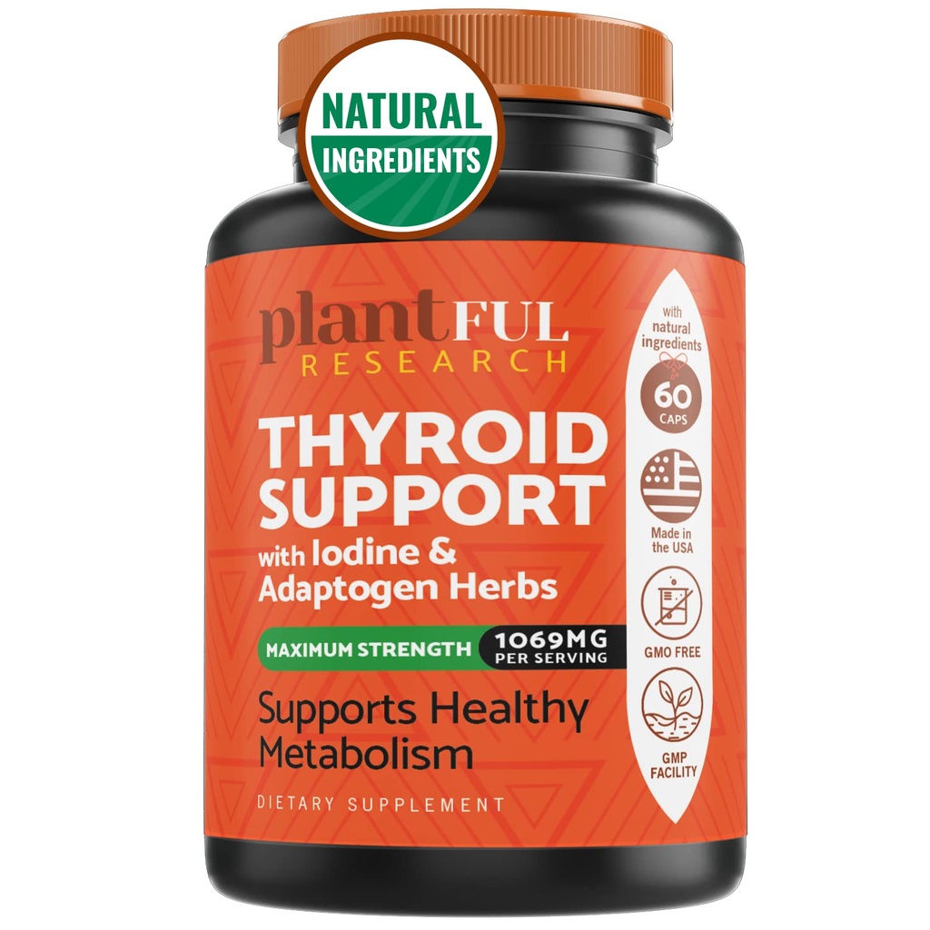 Thyroid Support for Women and Iodine Supplement ǀ Enhanced Absorption Thyroid Complex for Energy, Metabolism, Focus Formula, Relaxation with Ashwagandha, L-Tyrosine and Adaptogens Non-GMO
