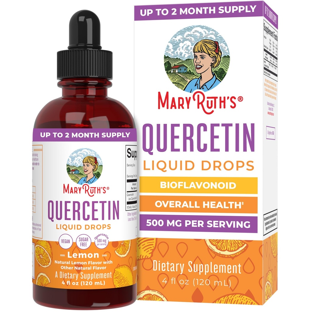 MaryRuth Organics Quercetin Liquid Drops | Sugar Free | 500mg for Adults 18 & Over | Cardiovascular Health for Adults | Bioflavonoid | Vegan | Non-GMO | Gluten Free | 4 Fl Oz