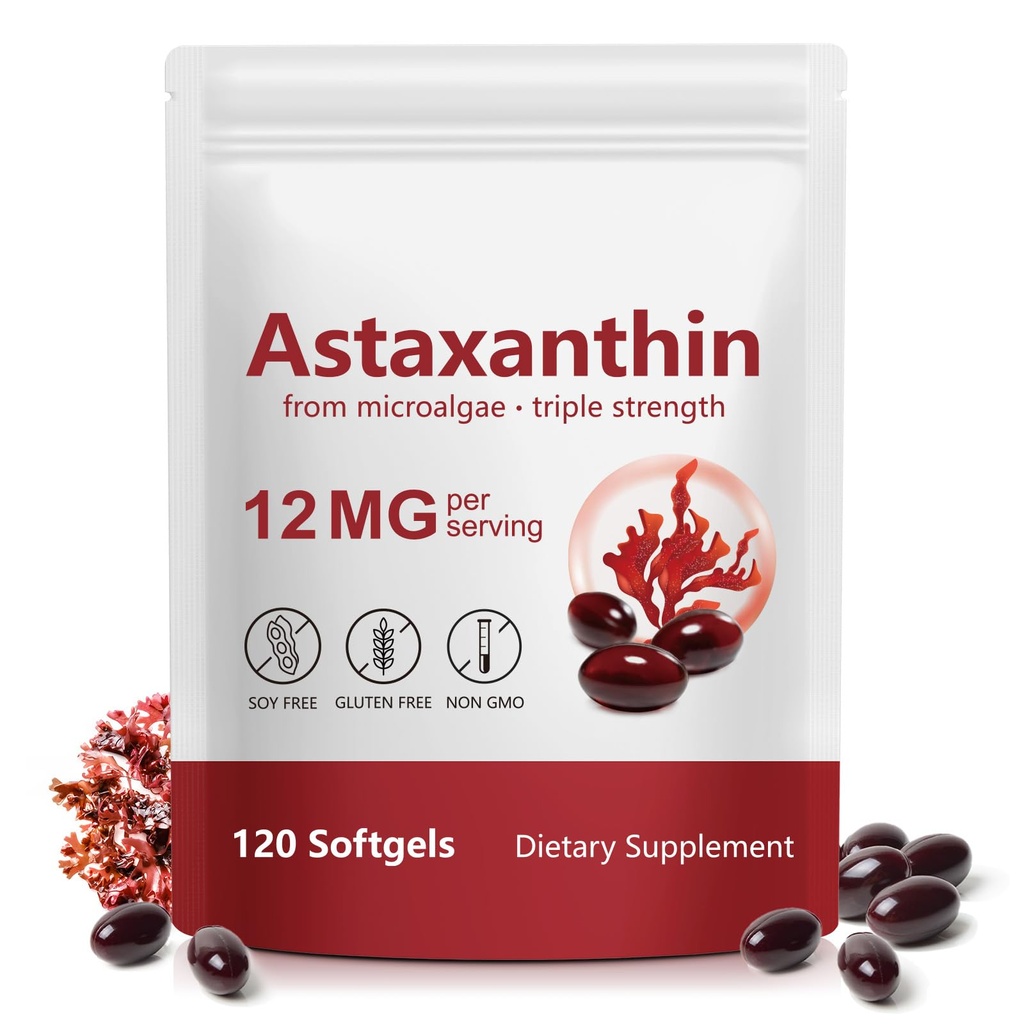 WHLH & WELL-BEING Premium 12mg Astaxanthin Softgels | 120 Count | Antioxidant Supplement from Natural Microalgae | Non-GMO, Gluten Free