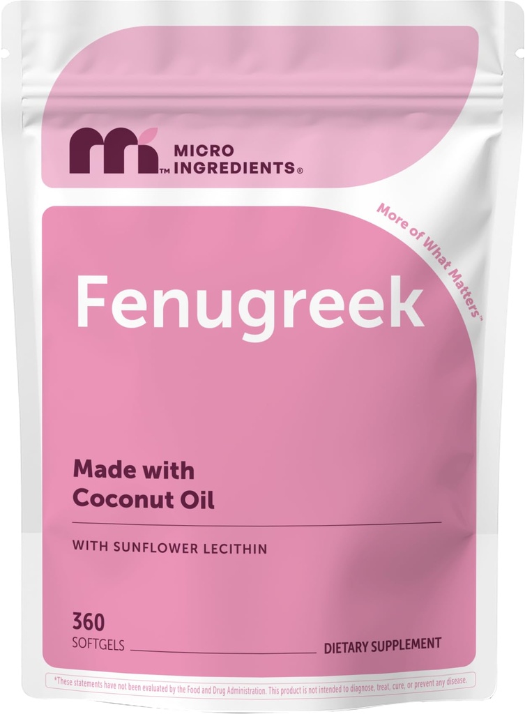 Micro Ingredients Fenugreek with Sunflower Lecithin, 360 Softgels, 6 Month Supply | Fenugreek Seed Extract for Breastfeeding & Lactation Support* | Made with Coconut Oil | Non-GMO