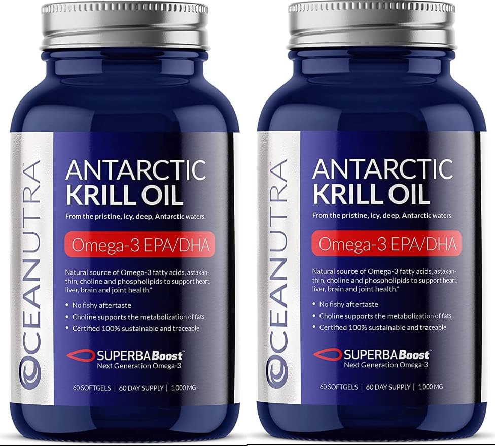 100% Pure Krill Oil 1000MG 120-Day Supply Double Strength 56% Phospholipids Astaxanthin Sustainable Antarctic SuperbaBoost Omega 3 EPA DHA Heart Brain Skin Care, Third-Party Tested, No Fish Oil