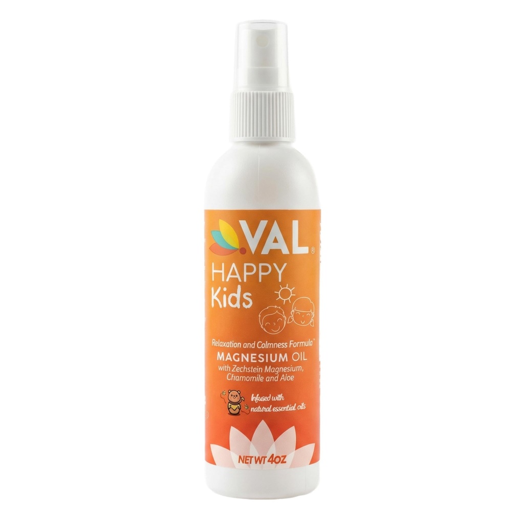 VAL Kids Magnesium Oil Spray – Natural Bedtime Calm & Mood Support | Zechstein Magnesium, Chamomile & Aloe | No Itch | Fast-Absorbing | Made in USA | 4oz