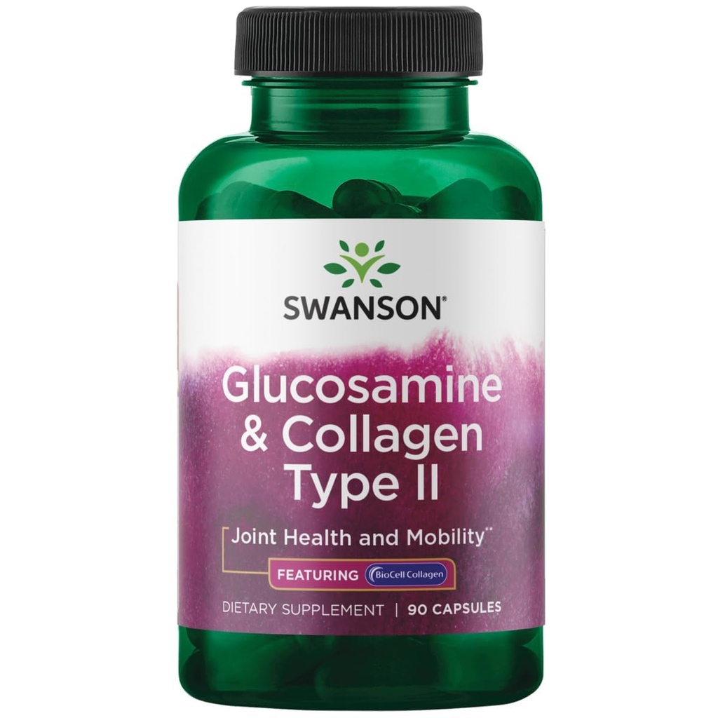 Swanson Glucosamine & BioCell Collagen Type II Joint and Skin Health Supplement for Active Adults Seeking Mobility and Skin Elasticity Support (90 Capsules)