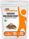 BulkSupplements.com Organic Valerian Extract Powder - Sourced from Valerian Root, Herbal Supplement - Gluten Free, 1g per Serving, 100g (3.5 oz) (Pack of 1)