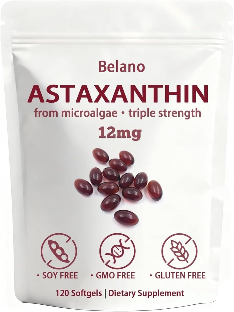 Valasta Astaxanthin 12mg, Zeria Astaxanthin 12mg - Non-GMO, Gluten Free, Easy to Swallow - 120 Softgels (4 Month Supply)