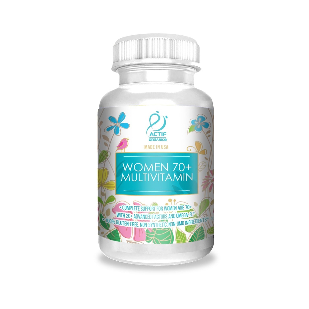 ACTIF Organic Multivitamin for Women Age 70+ with 20+ Advanced Factors and Omega-3 Oil, Non-GMO, Made in USA, 90 Count RealCaps